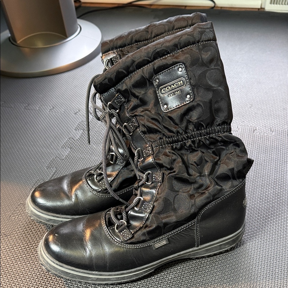 Coach Black Quilted Lace-Up Winter Boots